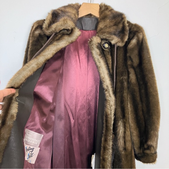 Vintage faux fur mink coat medium brown vegan classic mink tails tassels trench - Picture 8 of 12